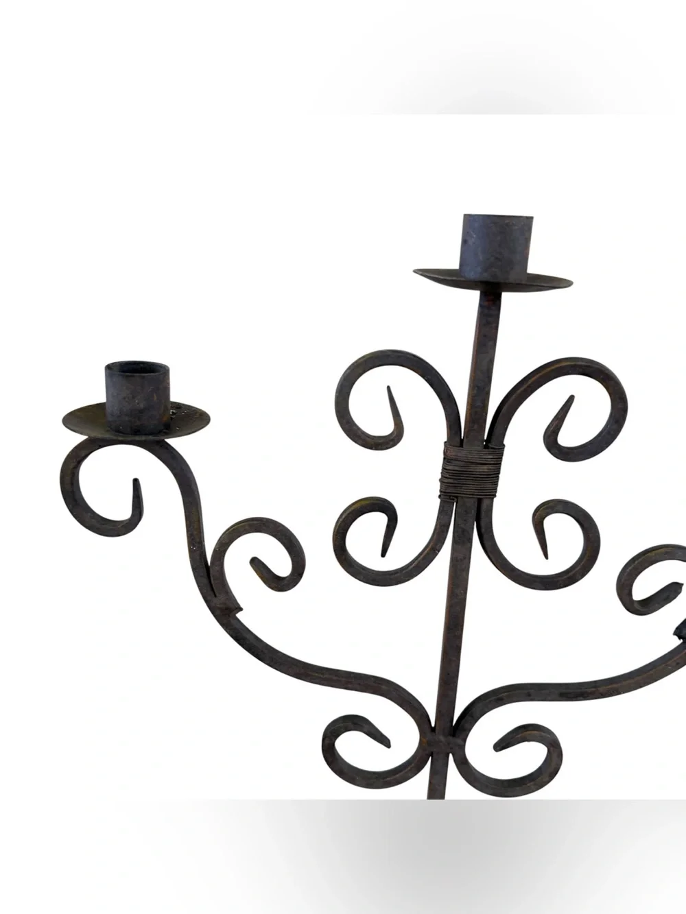Vintage Wrought Iron Candelabra 3 Candle Holders Heavy Black Gothic Rustic